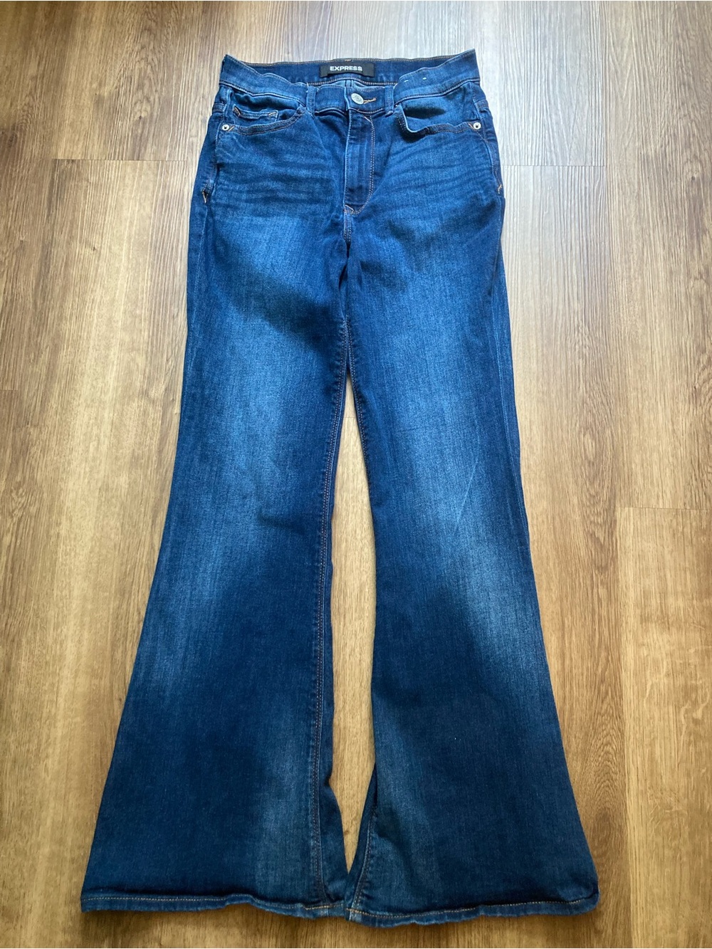 Express High Rise Bell Flare Blue Jeans 4R